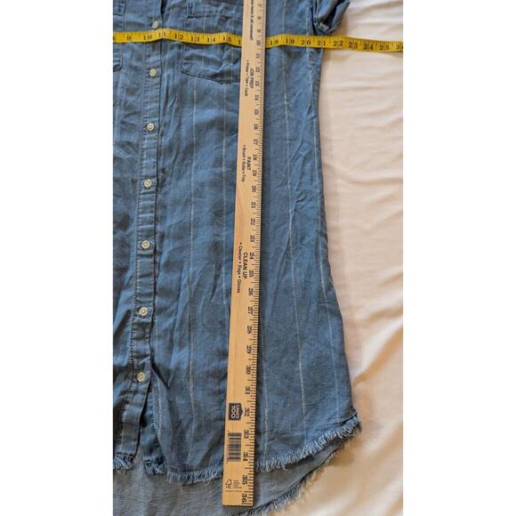 Thread & Supply Shirt Dress 100% Lyocell Vertical Stripe Frayed Hem Med - Picture 6 of 8